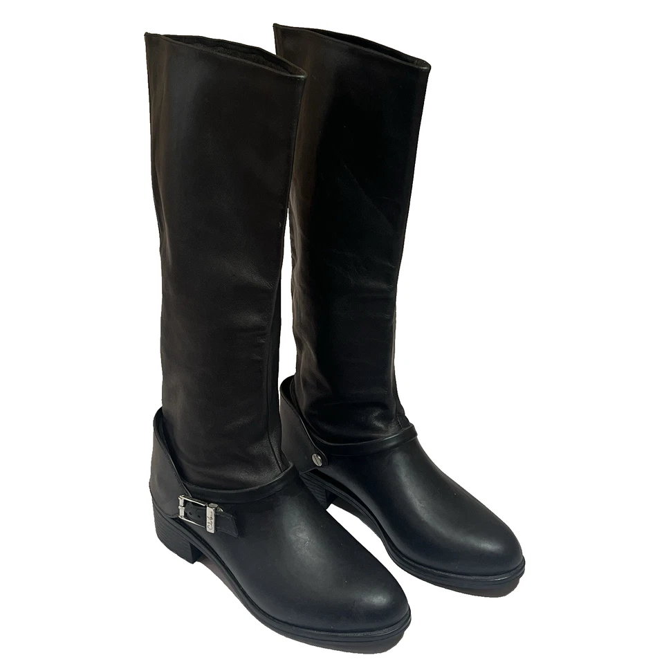 Botas Cole Haan Corian Talla 9B Mujer Negras Impermeables Montar Motociclista Arnés de Rodilla Foto 2 de 4