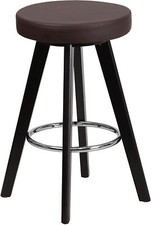 Flash Furniture 24" High Faux Leather Counter Stool Wooden Legs Brown Vinyl Seat