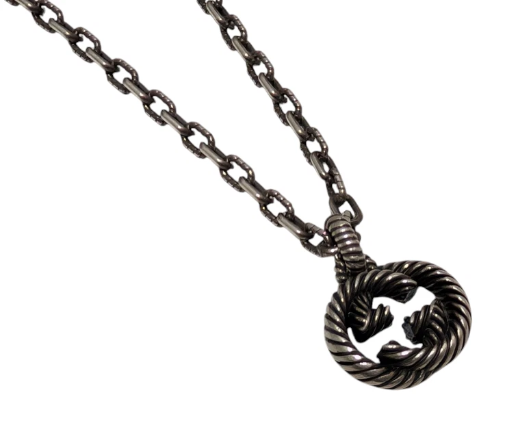 Autentica Collana Gucci Ciondolo Twist Incastro SV925 Argento Uomo Donna