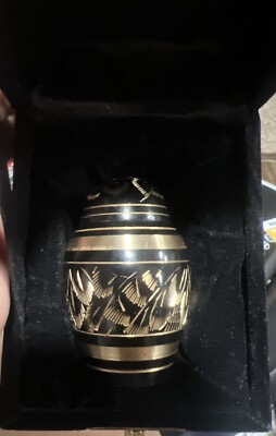 2502 Solid Brass Domed Keepsake Cremation Urn - Black and Brass finish - W Case