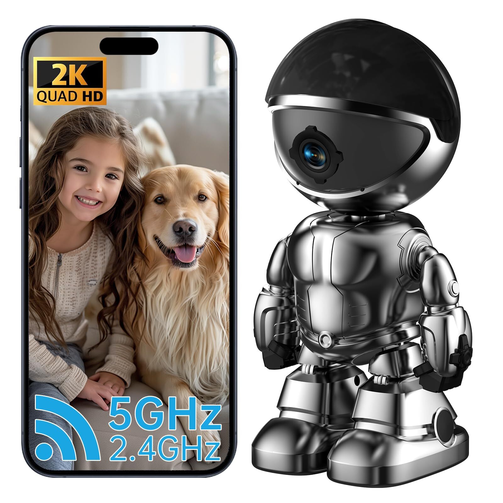 Indoor Camera Robot, 2k HD 5g/2.4ghz WiFi Pet Robot Camera with Phone App Ese...-image