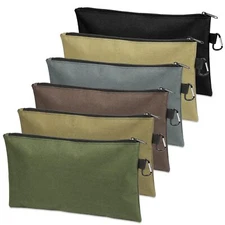 6 Pack Heavy Duty Canvas Zipper Tool Pouch w/ Carabiner Multipurpose Pouch Tote