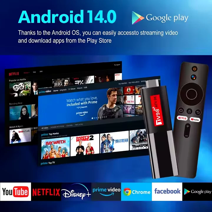 TV98 ATV 8K Smart TV-Stick 2.4/5G dual wifi6 BT 5.0 mit Andriod 14 Andriod TV - Bild 3 von 4