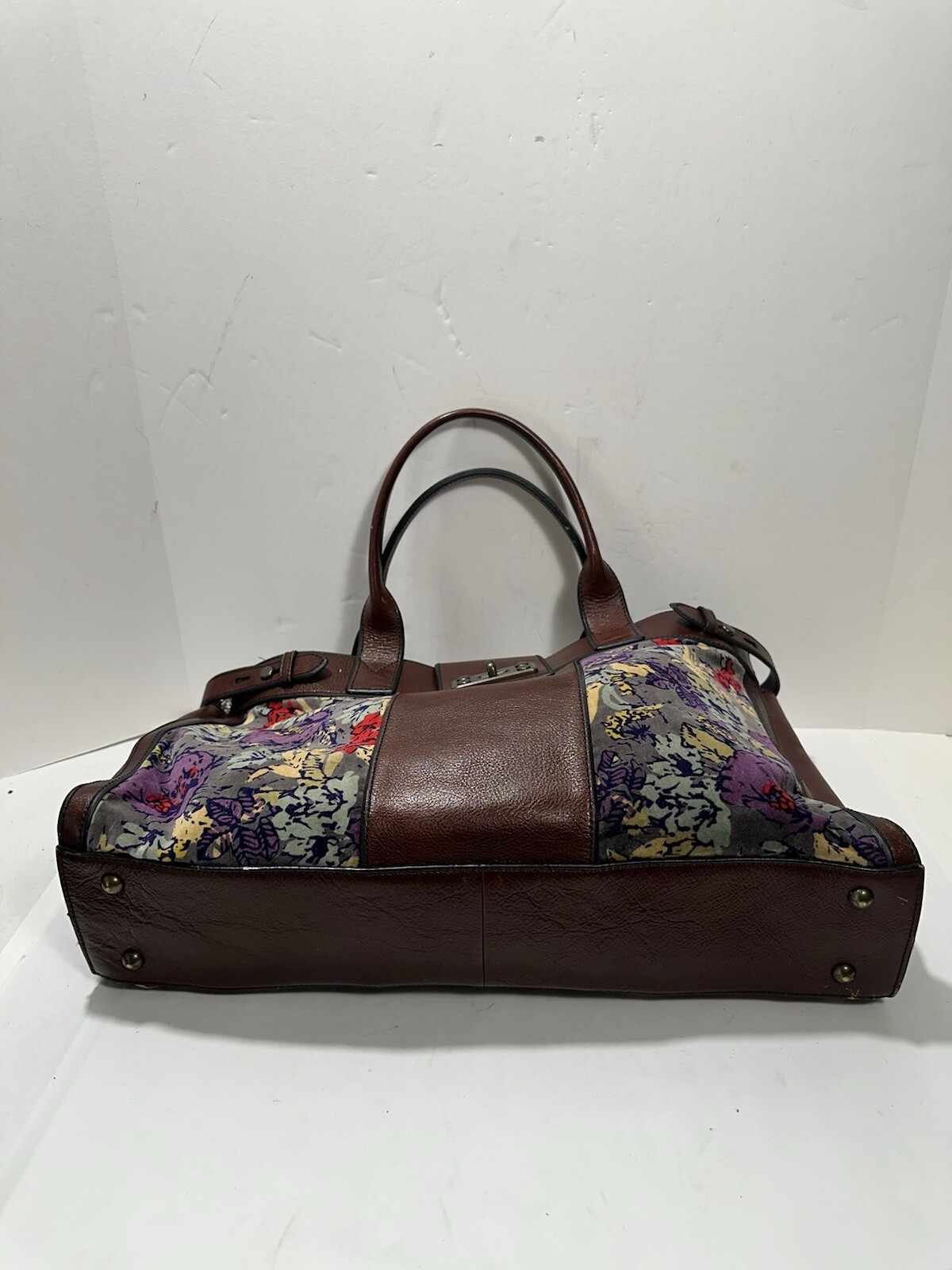 FOSSIL Vintage Reissue Weekender Tapestry Print Brown Leather Shoulder Handbag image 7