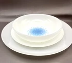 Vintage Fire King Milk Glass Blue Mosaic Dinner Plate 10" 7" Salad Plate & Bowl