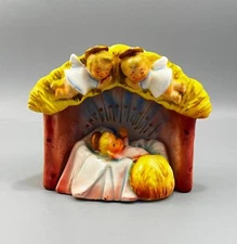 Vintage Norcrest Ceramic Nativity Scene Jesus in Manger w/ Two Angels Figurine