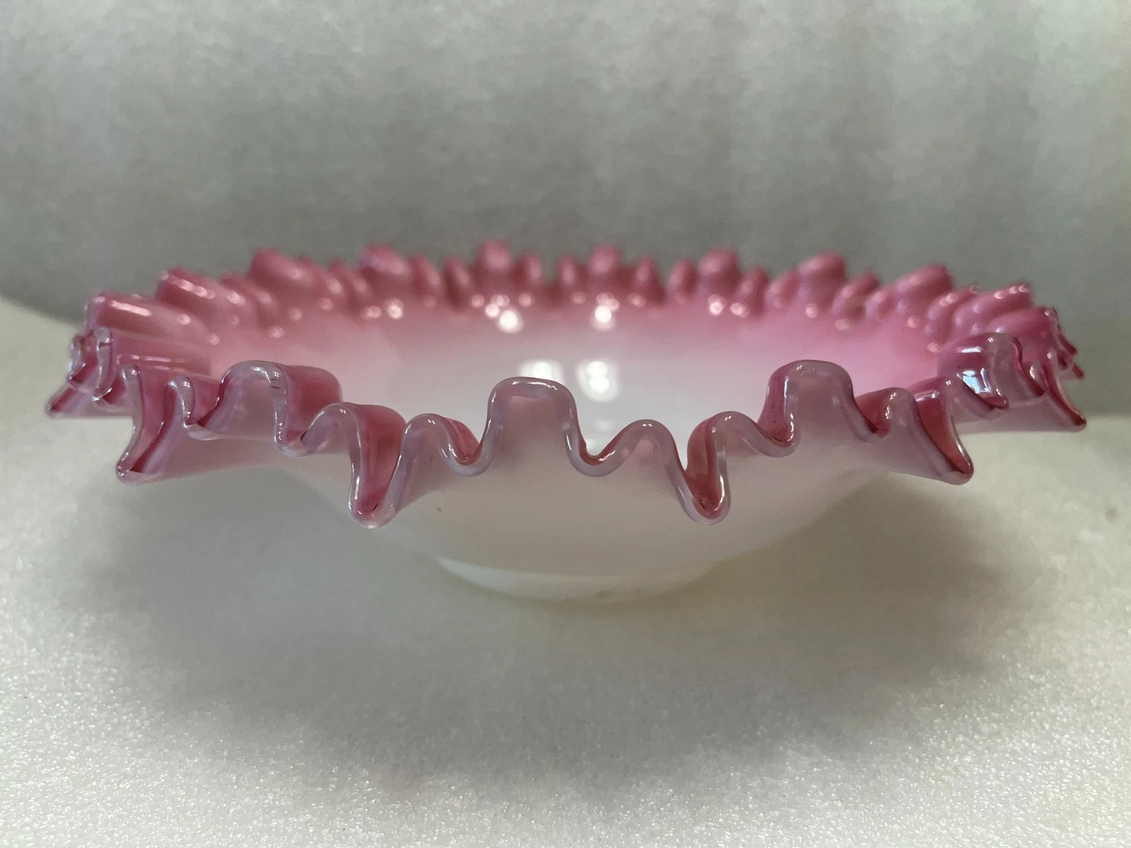 Fenton Pink Glass Bridal Basket Bride's Bowl Ruffled 11" Antique - Picture 5 of 12