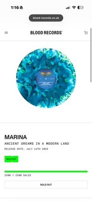 MARINA ANCIENT DREAMS IN A MODERN LAND Blood Records Presale SOLD OUT 