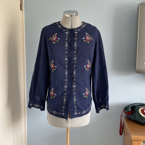 Vintage Embroidered Blue Hippy Top Tunic 1970s Gypsy Festival Boho Folk Vibes - Picture 10 of 11