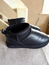 Jack Wills Women’s Black Faux Leather Ankle Bootie Slip On Faux Fur, UK 4