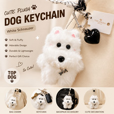 ute Plush Dog Keychain Fluffy Puppy Bag Charm Backpack Pendant White Brown Gift