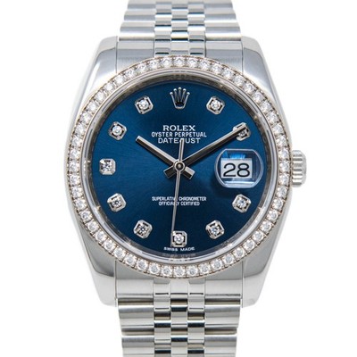 Rolex Datejust Lady 36mm White Gold Blue Diamond Bezel 116244 Jubilee - Pre-o...