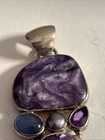 Vintage Charoite, Amethyst, Chalcedony (Pearl) Pendent, .925 Sold As Is  — photo 4