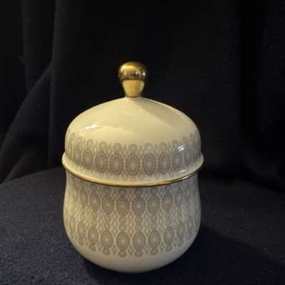 CM Hutschenreuther Porcelain Sugar Bowl with Lid, Gold Trim, Geometric 05027
