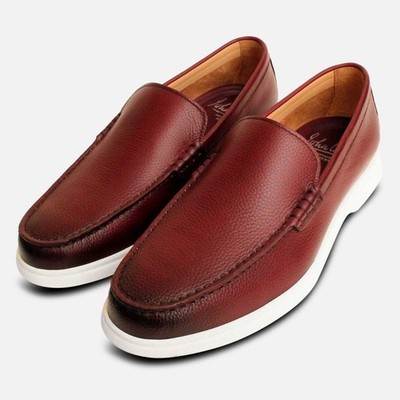 John White Oxblood Leather White Rubber Sole Loafers