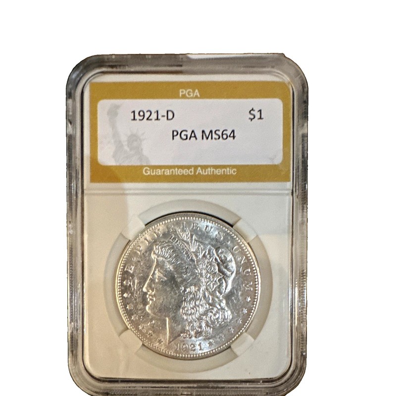 PGA MS64 1921-D Morgan Silver Dollar $1 Denver Mint Business Strike 0.900