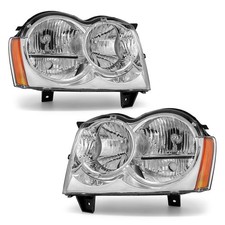 Pair Headlights For 2005-2007 Jeep Grand Cherokee 4-door Sport Chrome Headlamps Pair Headlights For 2005-2007 Jeep Grand Cherokee 4-door Sport Chrome Headlamps