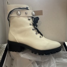 Karl Lagerfeld, Ivory ,Pearl Studded ,Lace Zip, Combat Boot, New, Never worn