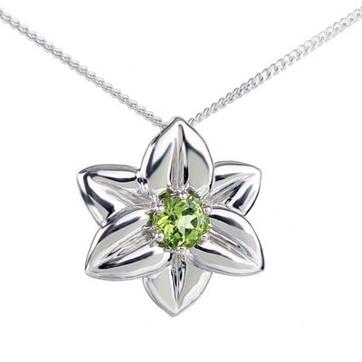 Natürliche Peridot Halskette Sterlingsilber grüner Edelstein Narzisse Blume Handarbeit