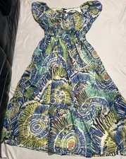 Tiana B Tiered Maxi Dress 14 Smocked Waist Artsy Whimsical Festival Tie Front
