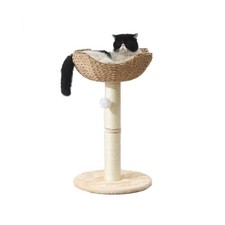 SHENGOCASE Small Cat Tree Tower with Large 17.7" Rattan Wicker Basket, Handwo...