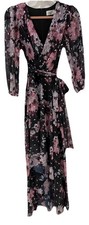 Eliza J Floral Metallic Silver Fleck High-low Dress Purple Black Belted Size 6