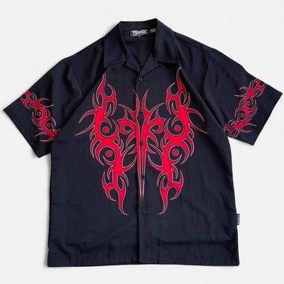 Y2K Dragonfly Clothing Company Black & Red Tribal Button-up Shirt  