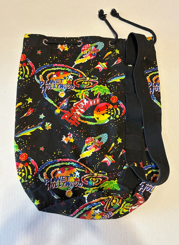 Vintage Planet Hollywood Hawaiian Space Galaxy Black Cinch Duffle Bag Made USA