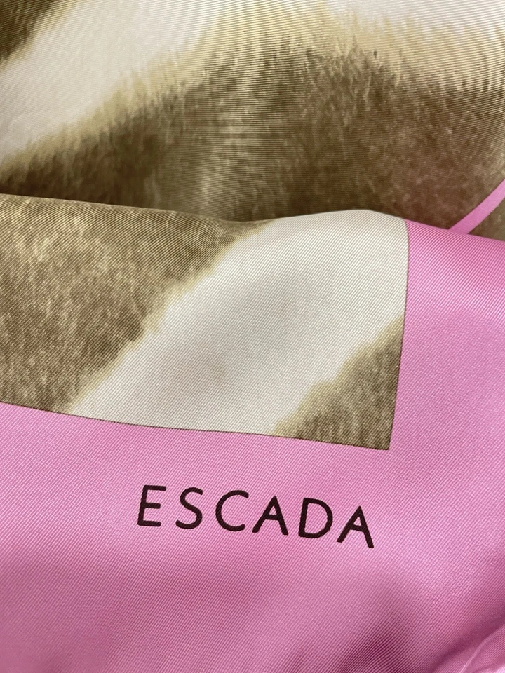 Escada Silk Scarf Vintage Animal Print Zebra Stripes Pink Border #A123 - Image 4 of 4