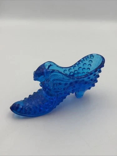 Vintage Fenton Glass Cat Head Hobnail Heeled Shoe Slipper Colonial Cobalt Blue