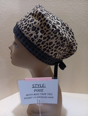 Animal Print #3 Pixie Skull Women's Surgical Scrub Hat/Cap Handmade