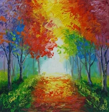 Autumn Park Hand Painted Ukrainian Artist Landscape Original Painting Signed Art