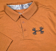 Under Armour Polo Shirt Mens L Orange Hunting Embroidered Big Rack Logo Camo