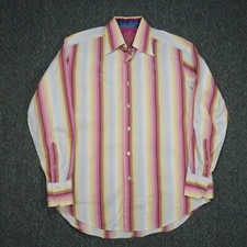 Robert Graham Shirt Mens Medium White Pink Striped Flip Cuff Long Sleeve Button
