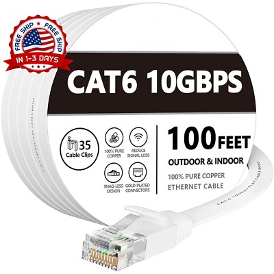 Cable Ethernet Cat 6 De 100 Pies, 10 Gbps, Compatible Con Redes Cat8 Y Cat7 New