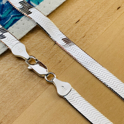 #ad #ad Real Solid 925 Sterling Silver Herringbone Chain Necklace Made in Italy $144.49
