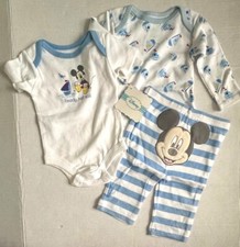 DISNEY BABY 3 piece set white/blue MICKEY MOUSE sailing motif size 0-3 months