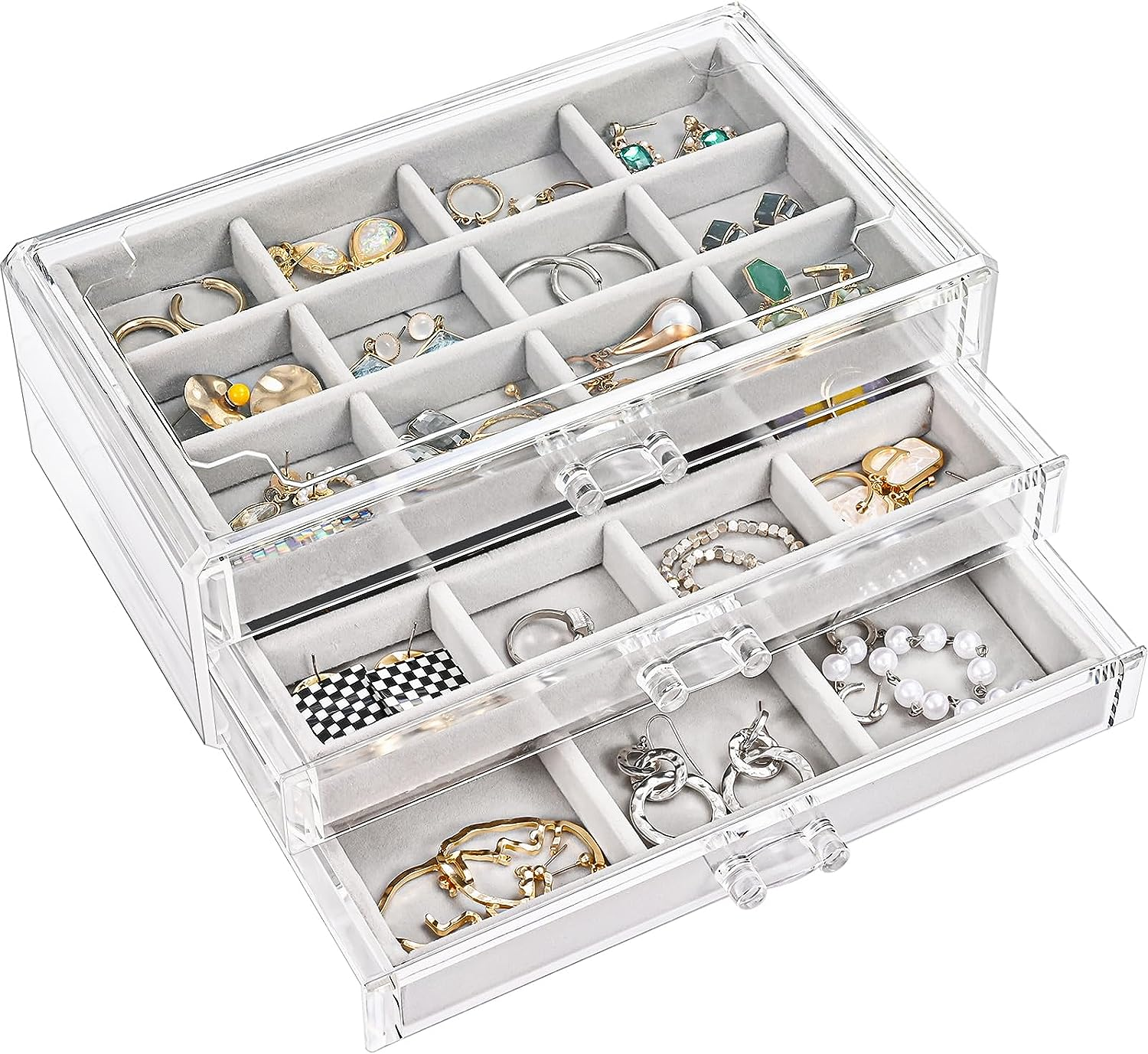 Acrylic Clear Earring Holder Jewelry Organizer with 3 Drawers