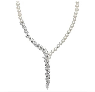 Vera Wang Sterling Silver Dyed Freshwater Pearl White Sapphire Y Necklace  NWT