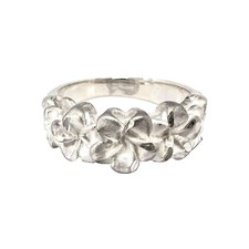 Hawaiian Heirloom Jewelry Five Plumeria Flower Sterling Silver Hawaii Ring
