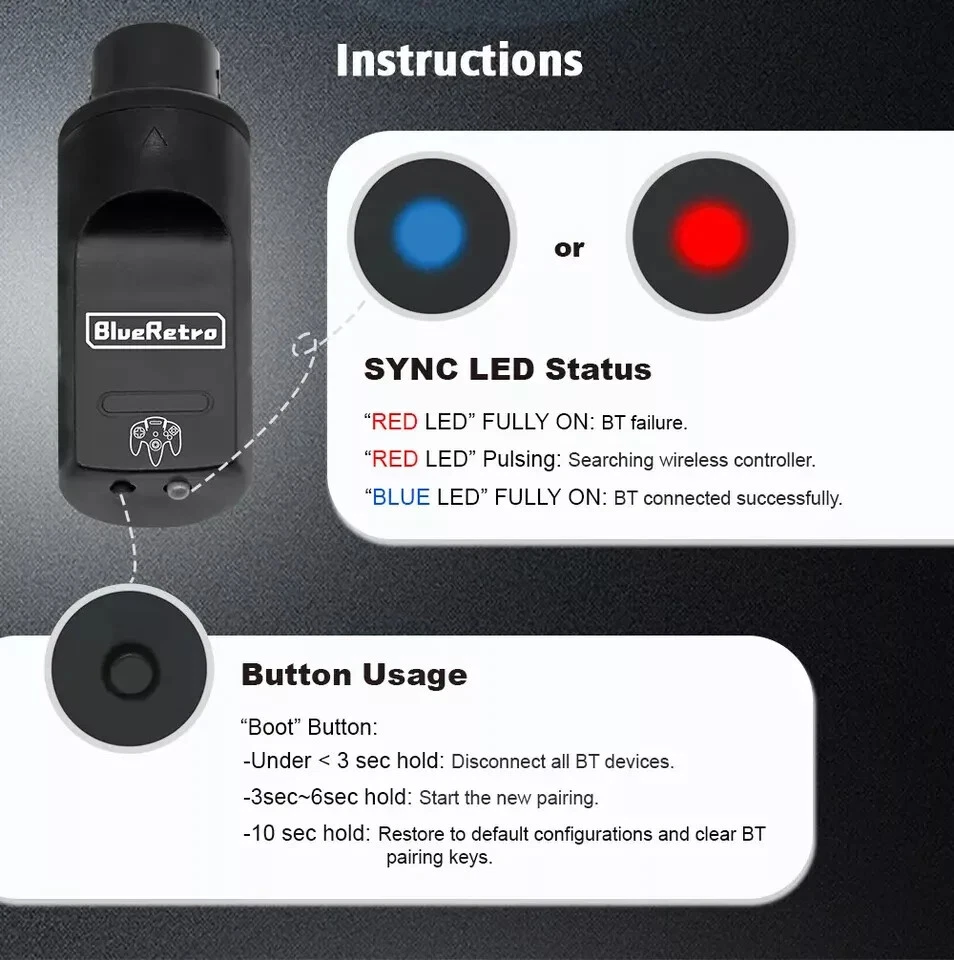 Bluetooth Wireless Controller Receiver Adapter For (Nintendo 64) N64 BlueRetro - Image 3 of 4