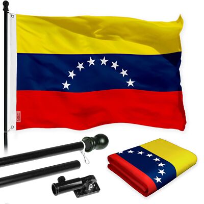 NEW G128 Venezuela Flag & Flagpole, 6FT Black Pole & 3x5FT Printed 150D Flag