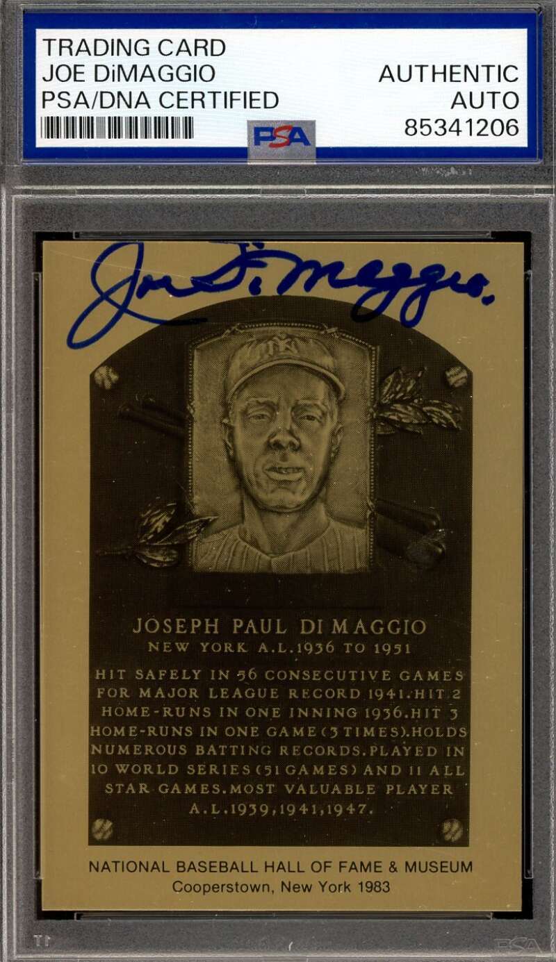 Joe DiMaggio PSA DNA Signed Gold Metallic Hall of Fame Plaque Autograph