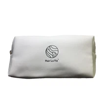 Hair La Vie Creamy White Faux Leather Satin Lined Cosmetic Bag 8x2.5x3.5 Inches