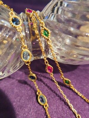 925 sterling silver chains bracelet Aquamarine Garnet semi gems Gold Plated
