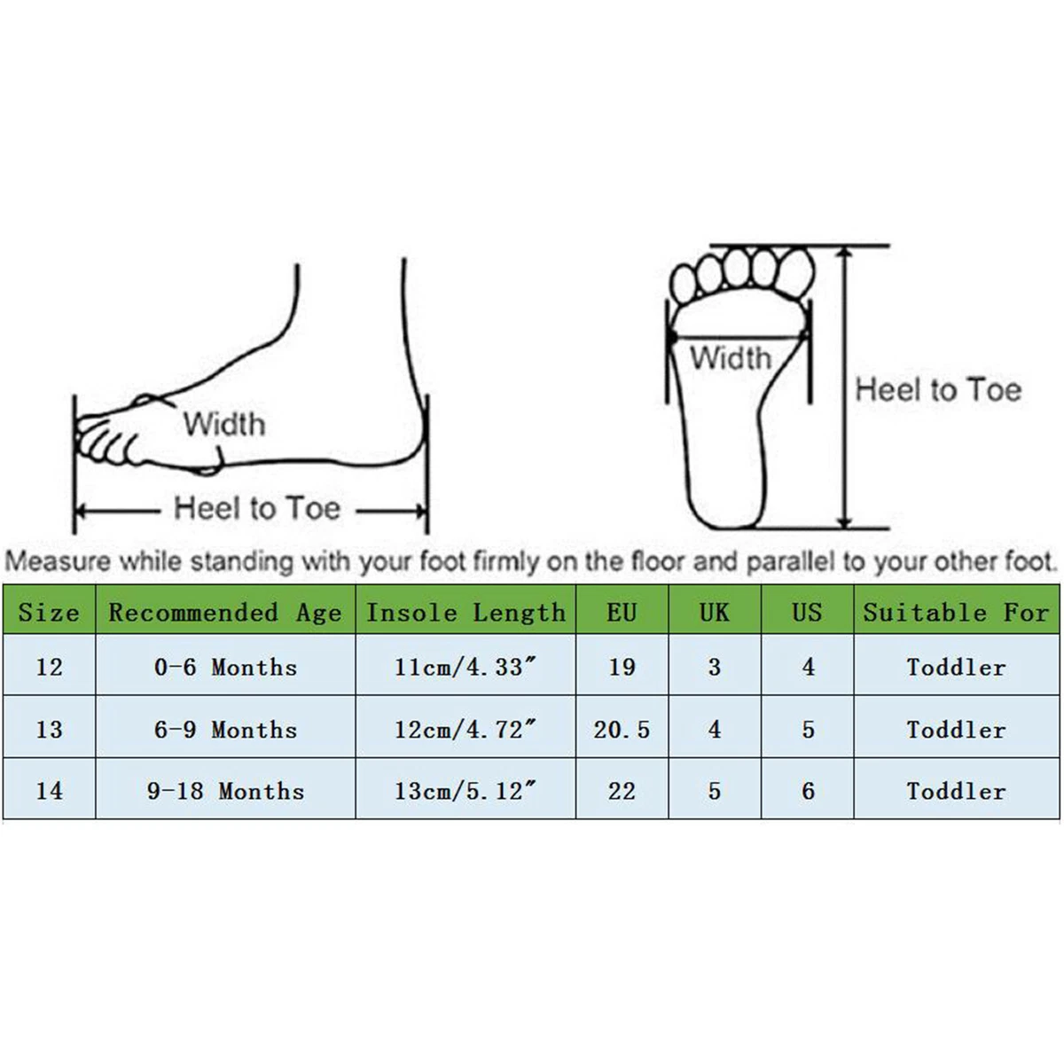 Baby deer shoe shop size chart