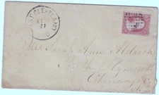 East Cleveland Ohio Early Fancy Cancel Postal Cover 3ct Red Stamp ~ 703AB