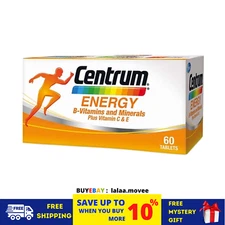 2 Box New Centrum Energy B-Vitamins and Minerals + Vitamin C & E 60's Free Ship