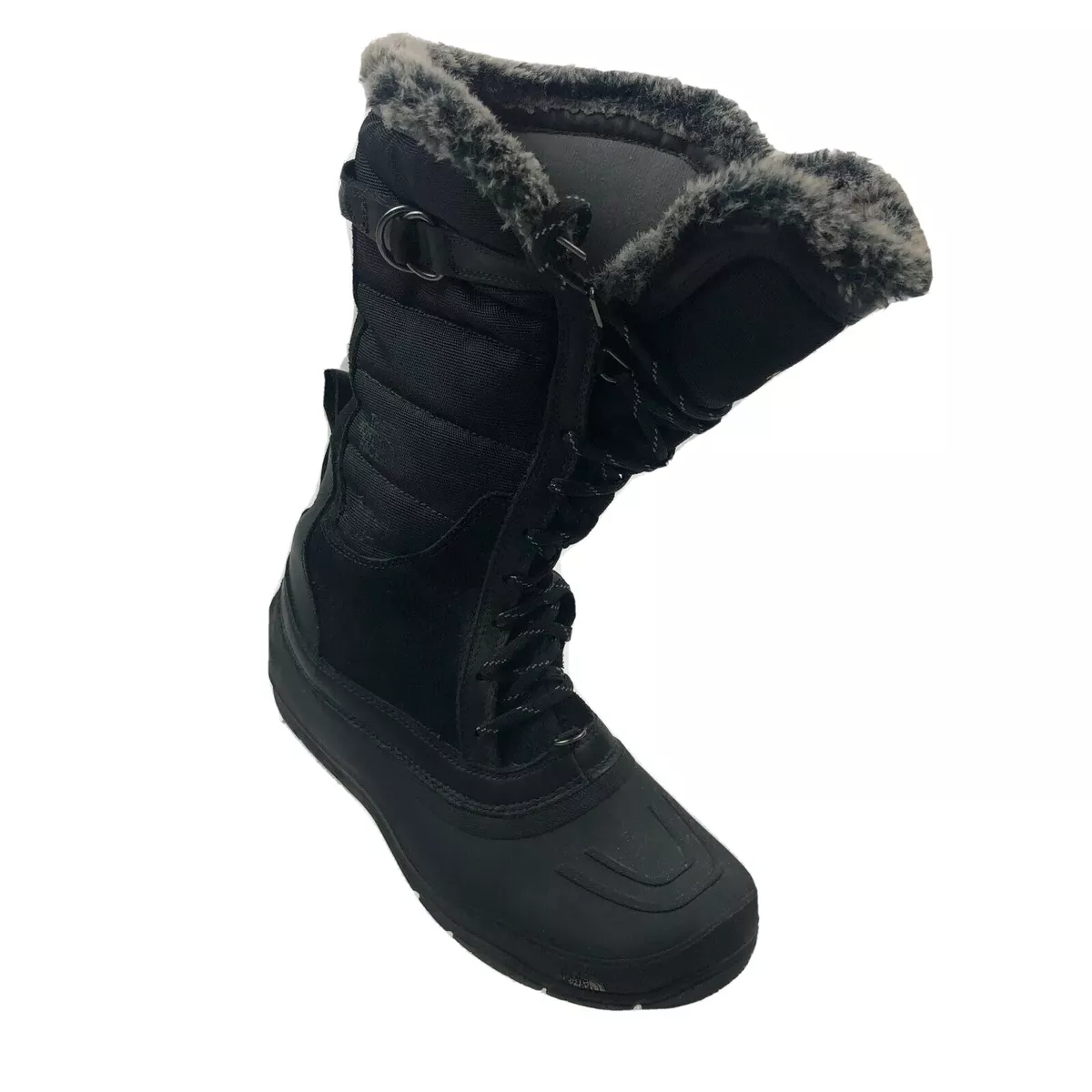The North Face Womens Black Fur Lace Up Mid Calf Winter Boots Size