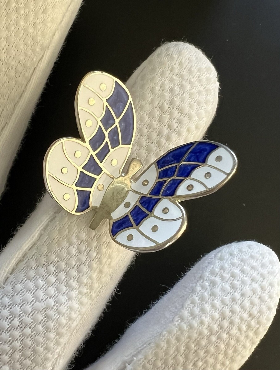 Blue Enamel Sterling Silver Butterfly Ring Slightly Adjustable SZ